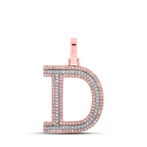 Men's Diamond Charm Pendant | 10kt Two-tone Gold Mens Round Diamond D Initial Letter Pendant 1/2 Cttw | Splendid Jewellery GND