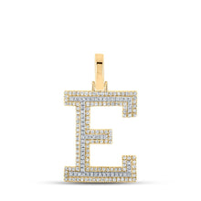 Load image into Gallery viewer, 10kt Two-tone Gold Men&#39;s Round Diamond E Initial Letter Pendant - 1/2 Cttw - Alternate view 1 from Splendid Jewellery