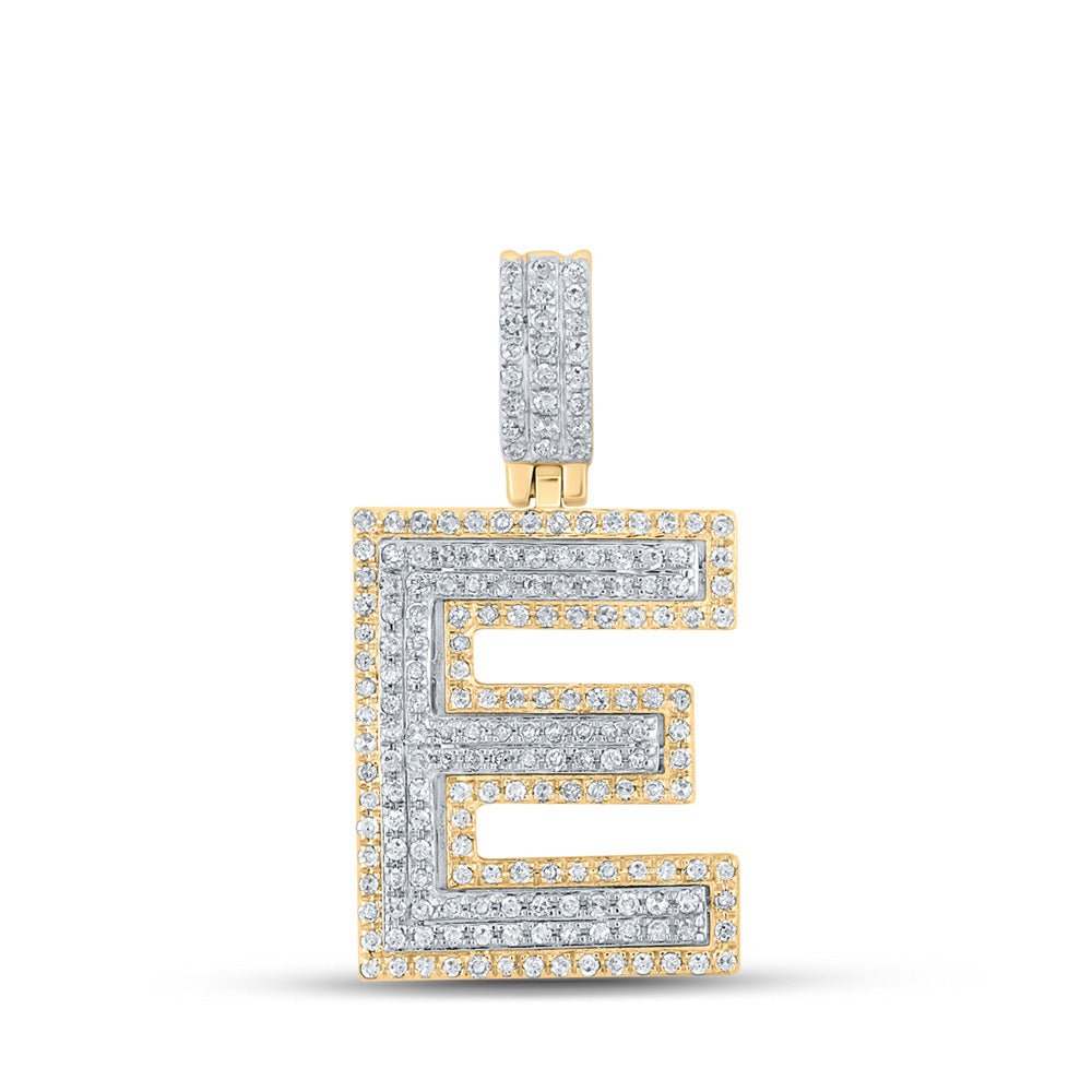 Men's Diamond Charm Pendant | 10kt Two-tone Gold Mens Round Diamond E Initial Letter Pendant 5/8 Cttw | Splendid Jewellery GND