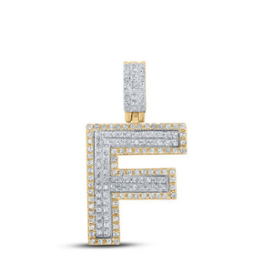 Men's Diamond Charm Pendant | 10kt Two-tone Gold Mens Round Diamond F Initial Letter Pendant 1/2 Cttw | Splendid Jewellery GND