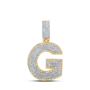 Men's Diamond Charm Pendant | 10kt Two-tone Gold Mens Round Diamond G Initial Letter Pendant 1/2 Cttw | Splendid Jewellery GND