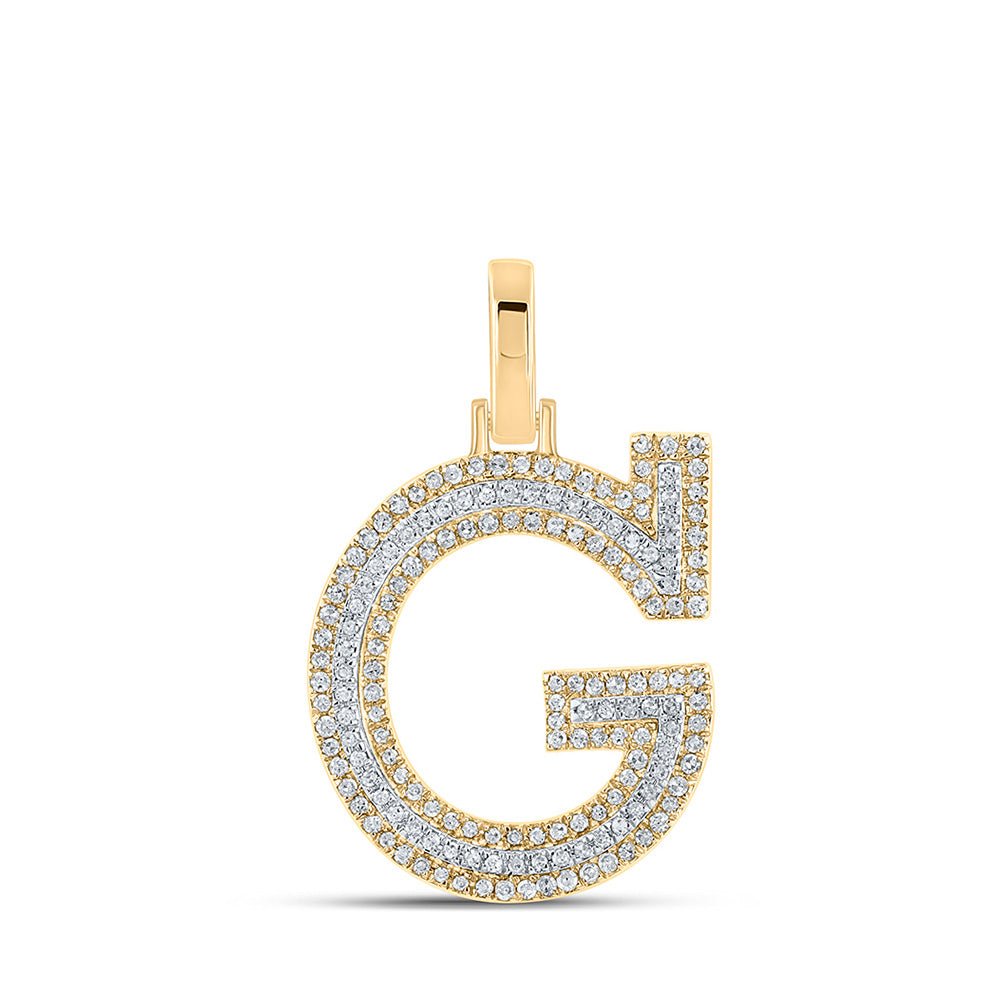 Men's Diamond Charm Pendant | 10kt Two-tone Gold Mens Round Diamond G Initial Letter Pendant 3/8 Cttw | Splendid Jewellery GND