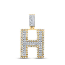 Load image into Gallery viewer, 10kt Two-tone Gold Men&#39;s Round Diamond H Initial Letter Pendant 1/2 Cttw - Exquisite Diamond Charm Pendant - Alternate view 1 from Splendid Jewellery