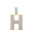10kt Two-tone Gold Men's Round Diamond H Initial Letter Pendant 1/2 Cttw - Exquisite Diamond Charm Pendant - Alternate view 1 from Splendid Jewellery