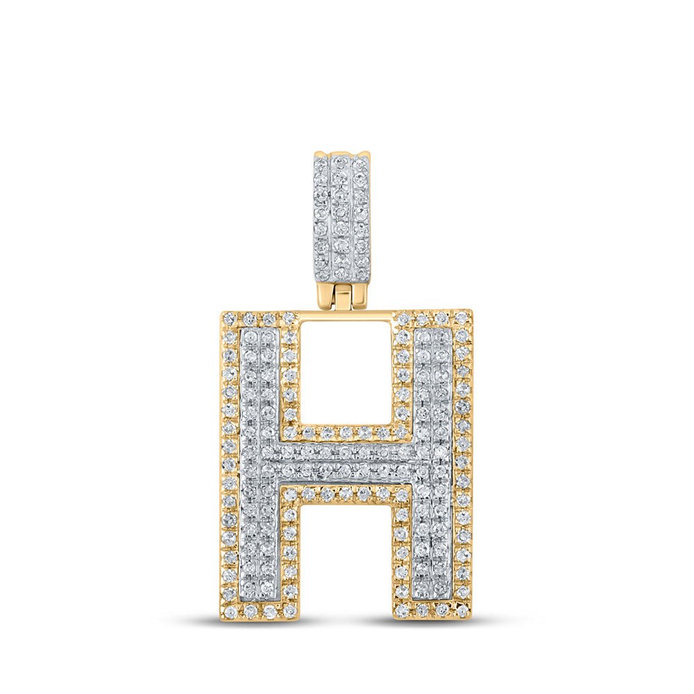 Men's Diamond Charm Pendant | 10kt Two-tone Gold Mens Round Diamond H Initial Letter Pendant 1/2 Cttw | Splendid Jewellery GND