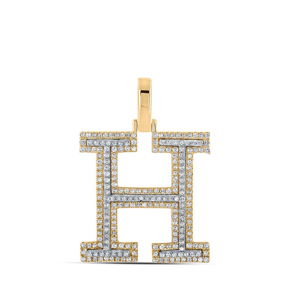 Men's Diamond Charm Pendant | 10kt Two-tone Gold Mens Round Diamond H Initial Letter Pendant 5/8 Cttw | Splendid Jewellery GND
