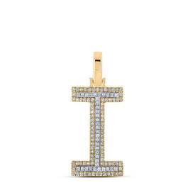10kt Two-tone Gold Mens Round Diamond I Initial Letter Pendant 1/3 Cttw - Alternate view 1 from Splendid Jewellery