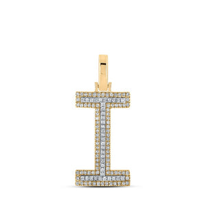 Men's Diamond Charm Pendant | 10kt Two-tone Gold Mens Round Diamond I Initial Letter Pendant 1/3 Cttw | Splendid Jewellery GND