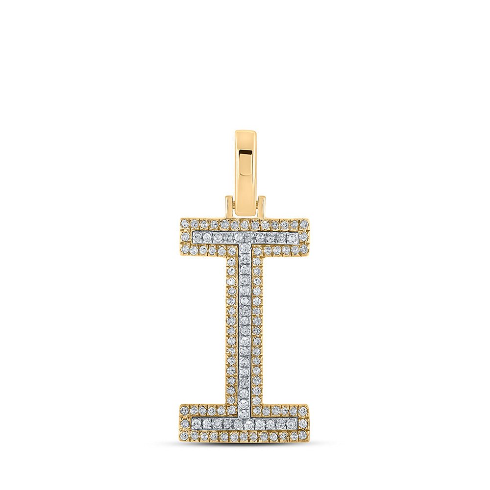 Men's Diamond Charm Pendant | 10kt Two-tone Gold Mens Round Diamond I Initial Letter Pendant 1/3 Cttw | Splendid Jewellery GND