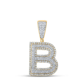 10kt Two-tone Gold Mens Round Diamond Initial B Letter Charm Pendant 1 Cttw - Alternate view 1 from Splendid Jewellery