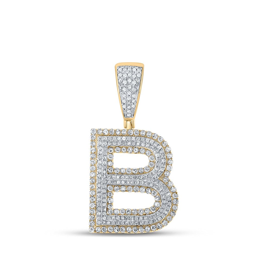 Men's Diamond Charm Pendant | 10kt Two-tone Gold Mens Round Diamond Initial B Letter Charm Pendant 1 Cttw | Splendid Jewellery GND