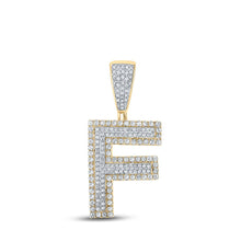 Load image into Gallery viewer, 10kt Two-tone Gold Men&#39;s Round Diamond Initial F Letter Charm Pendant - 3/4 Cttw | Splendid Jewellery - Alternate view 1 from Splendid Jewellery