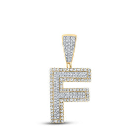 10kt Two-tone Gold Men's Round Diamond Initial F Letter Charm Pendant - 3/4 Cttw | Splendid Jewellery - Alternate view 1 from Splendid Jewellery