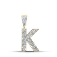 Load image into Gallery viewer, 10kt Two-tone Gold Men&#39;s Round Diamond Initial K Letter Charm Pendant - 7/8 Cttw - Alternate view 1 from Splendid Jewellery