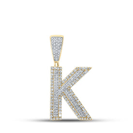 10kt Two-tone Gold Men's Round Diamond Initial K Letter Charm Pendant - 7/8 Cttw - Alternate view 1 from Splendid Jewellery