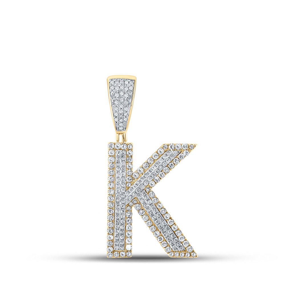 Men's Diamond Charm Pendant | 10kt Two-tone Gold Mens Round Diamond Initial K Letter Charm Pendant 7/8 Cttw | Splendid Jewellery GND