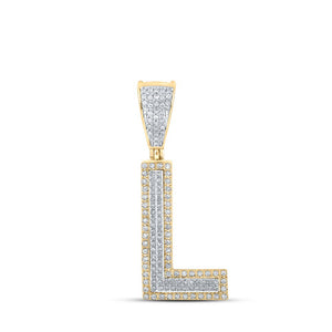 Men's Diamond Charm Pendant | 10kt Two-tone Gold Mens Round Diamond Initial L Letter Charm Pendant 1/3 Cttw | Splendid Jewellery GND