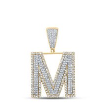 Load image into Gallery viewer, 10kt Two-tone Gold Men&#39;s Round Diamond Initial M Letter Charm Pendant 1-1/5 Cttw - Alternate view 1 from Splendid Jewellery