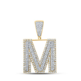 10kt Two-tone Gold Men's Round Diamond Initial M Letter Charm Pendant 1-1/5 Cttw - Alternate view 1 from Splendid Jewellery