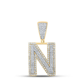 Men's Two-Tone Gold Diamond Initial N Charm Pendant - 7/8 Cttw - Alternate view 1 from Splendid Jewellery