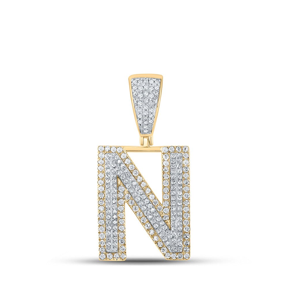 Men's Diamond Charm Pendant | 10kt Two-tone Gold Mens Round Diamond Initial N Letter Charm Pendant 7/8 Cttw | Splendid Jewellery GND