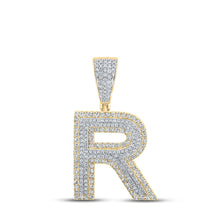 Load image into Gallery viewer, 10kt Two-tone Gold Men&#39;s Round Diamond Initial R Letter Charm Pendant 1 Cttw | Splendid Jewellery - Alternate view 1 from Splendid Jewellery