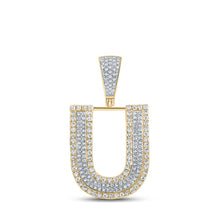 Load image into Gallery viewer, 10kt Two-tone Gold Men&#39;s Round Diamond Initial U Letter Charm Pendant 3/4 Cttw | Splendid Jewellery - Alternate view 1 from Splendid Jewellery