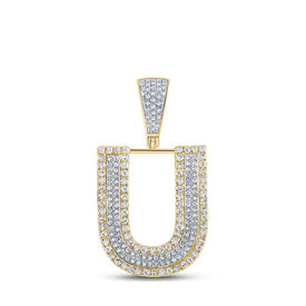 10kt Two-tone Gold Men's Round Diamond Initial U Letter Charm Pendant 3/4 Cttw | Splendid Jewellery - Alternate view 1 from Splendid Jewellery