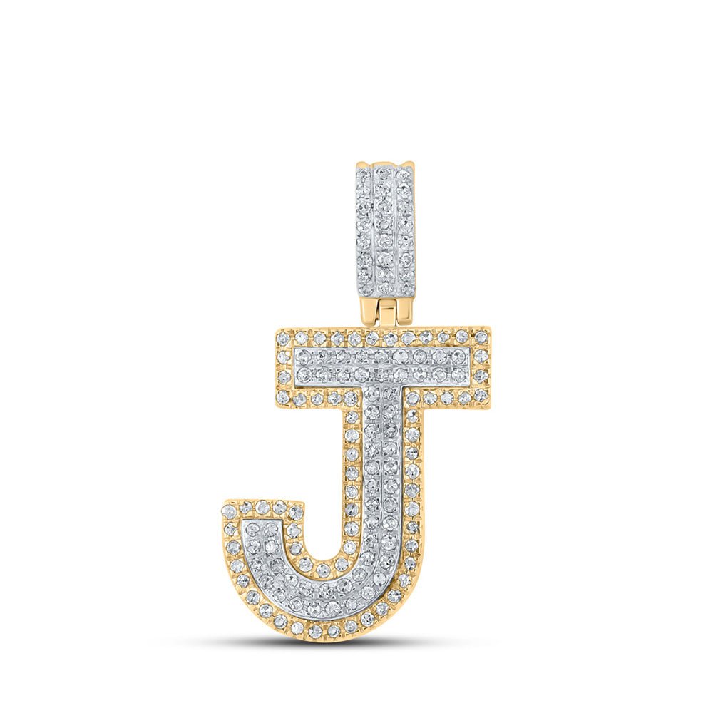 Men's Diamond Charm Pendant | 10kt Two-tone Gold Mens Round Diamond J Initial Letter Pendant 1/2 Cttw | Splendid Jewellery GND