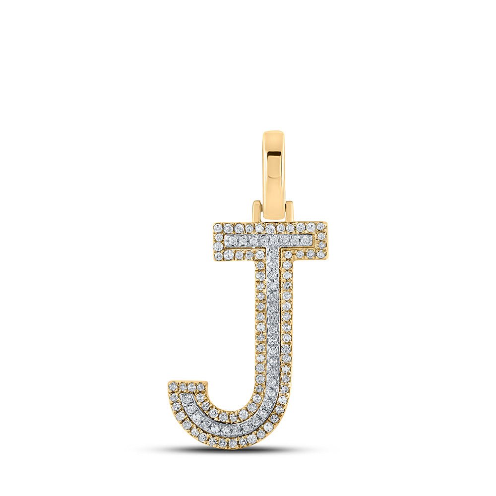 Men's Diamond Charm Pendant | 10kt Two-tone Gold Mens Round Diamond J Initial Letter Pendant 1/4 Cttw | Splendid Jewellery GND