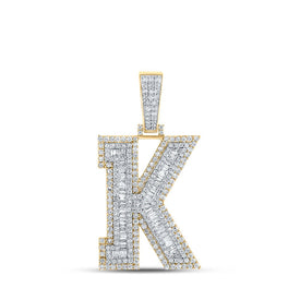 10kt Two-tone Gold Mens Round Diamond K Initial Letter Charm Pendant 1-7/8 Cttw - Alternate view 1 from Splendid Jewellery