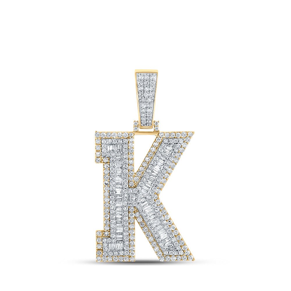 Men's Diamond Charm Pendant | 10kt Two-tone Gold Mens Round Diamond K Initial Letter Charm Pendant 1-7/8 Cttw | Splendid Jewellery GND