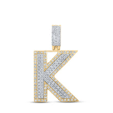 Load image into Gallery viewer, 10kt Two-tone Gold Mens Round Diamond K Initial Letter Pendant 1/2 Cttw - Alternate view 1 from Splendid Jewellery