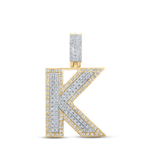 Men's Diamond Charm Pendant | 10kt Two-tone Gold Mens Round Diamond K Initial Letter Pendant 1/2 Cttw | Splendid Jewellery GND