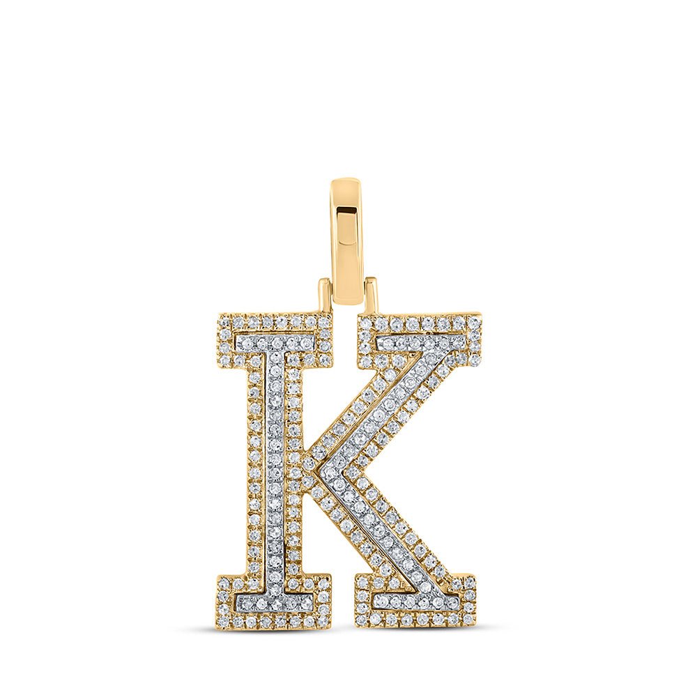 Men's Diamond Charm Pendant | 10kt Two-tone Gold Mens Round Diamond K Initial Letter Pendant 1/2 Cttw | Splendid Jewellery GND