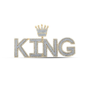 Men's Diamond Charm Pendant | 10kt Two-tone Gold Mens Round Diamond King Crown Charm Pendant 3 Cttw | Splendid Jewellery GND