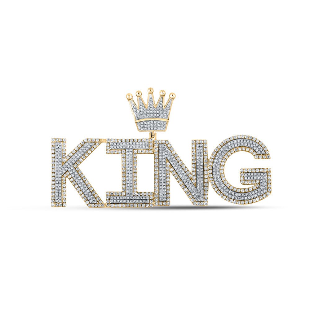 Men's Diamond Charm Pendant | 10kt Two-tone Gold Mens Round Diamond King Crown Charm Pendant 3 Cttw | Splendid Jewellery GND