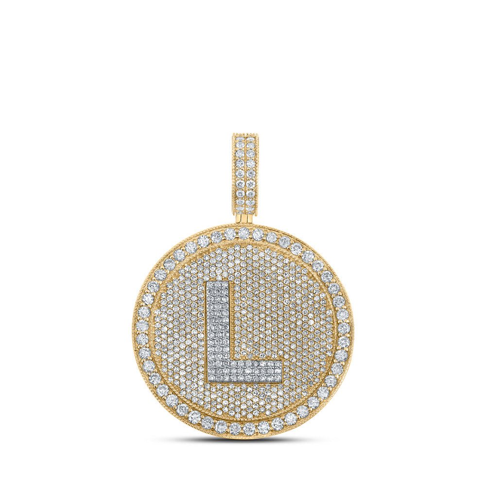 Men's Diamond Charm Pendant | 10kt Two-tone Gold Mens Round Diamond L Circle Letter Charm Pendant 4 Cttw | Splendid Jewellery GND