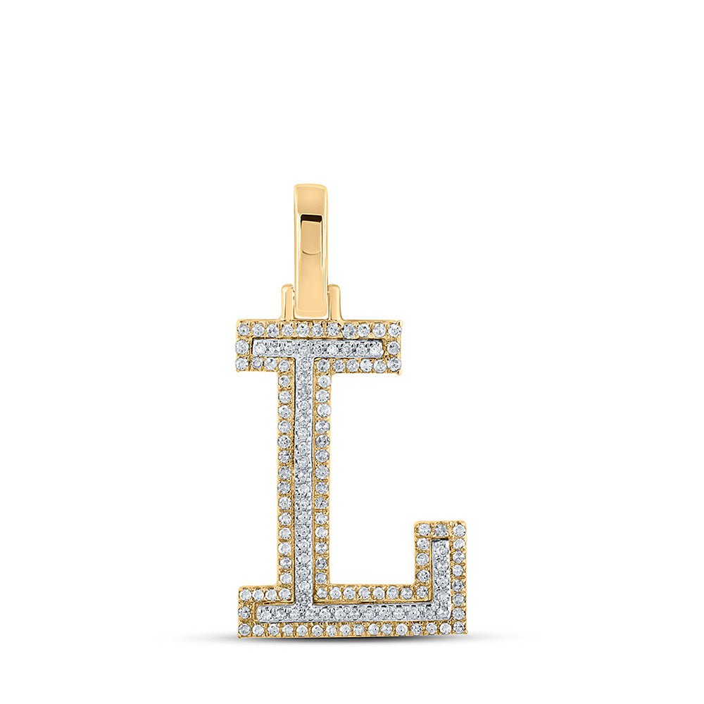 Men's Diamond Charm Pendant | 10kt Two-tone Gold Mens Round Diamond L Initial Letter Pendant 1/3 Cttw | Splendid Jewellery GND