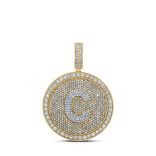 Load image into Gallery viewer, 10kt Two-tone Gold Men&#39;s Round Diamond Letter C Circle Charm Pendant - 3-3/4 Cttw - Alternate view 1 from Splendid Jewellery