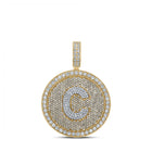 10kt Two-tone Gold Men's Round Diamond Letter C Circle Charm Pendant - 3-3/4 Cttw - Alternate view 1 from Splendid Jewellery