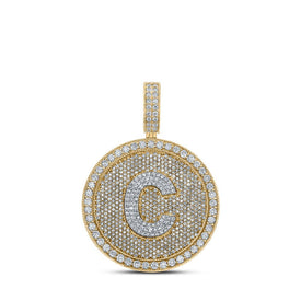 10kt Two-tone Gold Men's Round Diamond Letter C Circle Charm Pendant - 3-3/4 Cttw - Alternate view 1 from Splendid Jewellery