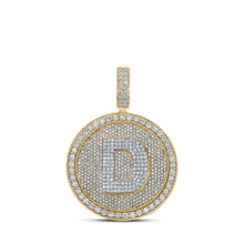 Load image into Gallery viewer, 10kt Two-tone Gold Men&#39;s Round Diamond Letter D Circle Charm Pendant - 3-7/8 Cttw | Splendid Jewellery - Alternate view 1 from Splendid Jewellery
