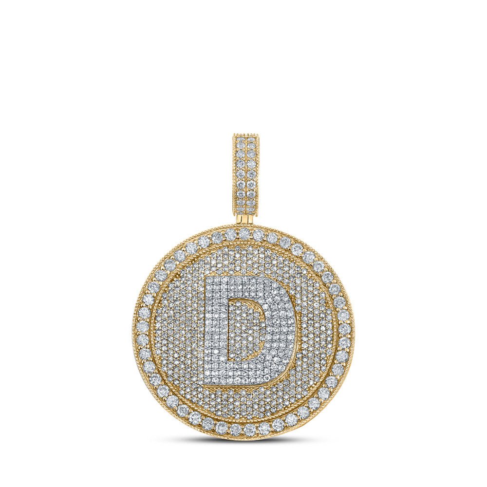 Men's Diamond Charm Pendant | 10kt Two-tone Gold Mens Round Diamond Letter D Circle Charm Pendant 3-7/8 Cttw | Splendid Jewellery GND