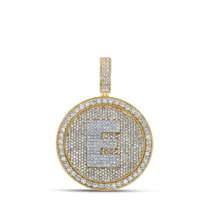 Men's Diamond Charm Pendant | 10kt Two-tone Gold Mens Round Diamond Letter E Circle Charm Pendant 4 Cttw | Splendid Jewellery GND