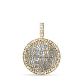 10kt Two-tone Gold Men's Round Diamond Letter F Circle Charm Pendant - 3-7/8 Cttw - Alternate view 1 from Splendid Jewellery