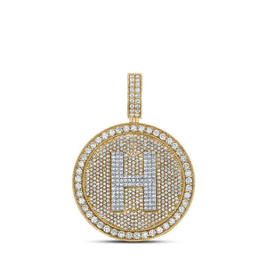 Men's Diamond Charm Pendant | 10kt Two-tone Gold Mens Round Diamond Letter H Circle Charm Pendant 3-3/4 Cttw | Splendid Jewellery GND