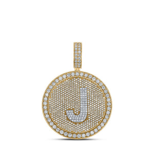 Men's Diamond Charm Pendant | 10kt Two-tone Gold Mens Round Diamond Letter J Circle Charm Pendant 3-7/8 Cttw | Splendid Jewellery GND