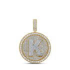 10kt Two-tone Gold Men's Round Diamond Letter K Circle Charm Pendant - 3-3/4 Cttw - Alternate view 1 from Splendid Jewellery