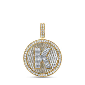 10kt Two-tone Gold Men's Round Diamond Letter K Circle Charm Pendant - 3-3/4 Cttw - Alternate view 1 from Splendid Jewellery